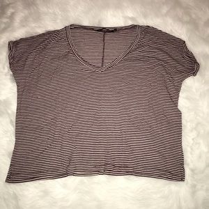 Brandy Melville Maroon and White Stipe Top